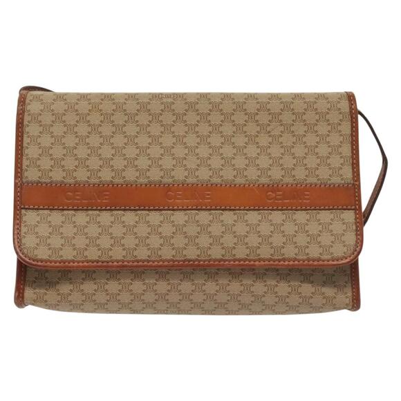 CELINE Macadam Canvas Shoulder Bag Pvc Beige Gold - Picture 2 of 13